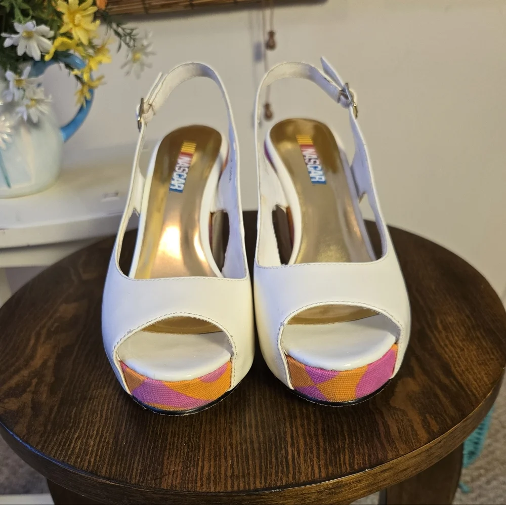White Patent Leather Wedge with Pink Orange 70's Vibes